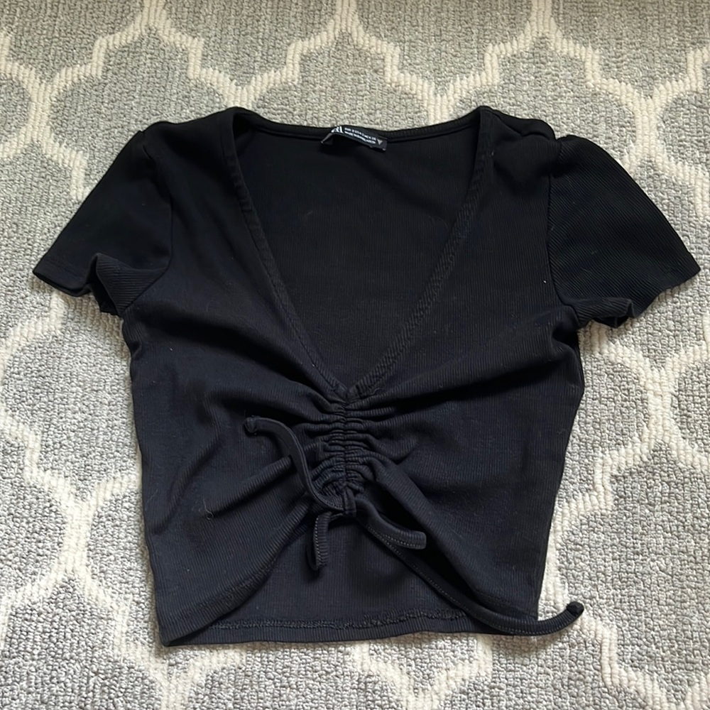 Zara crop top, ties and scrunches up in front